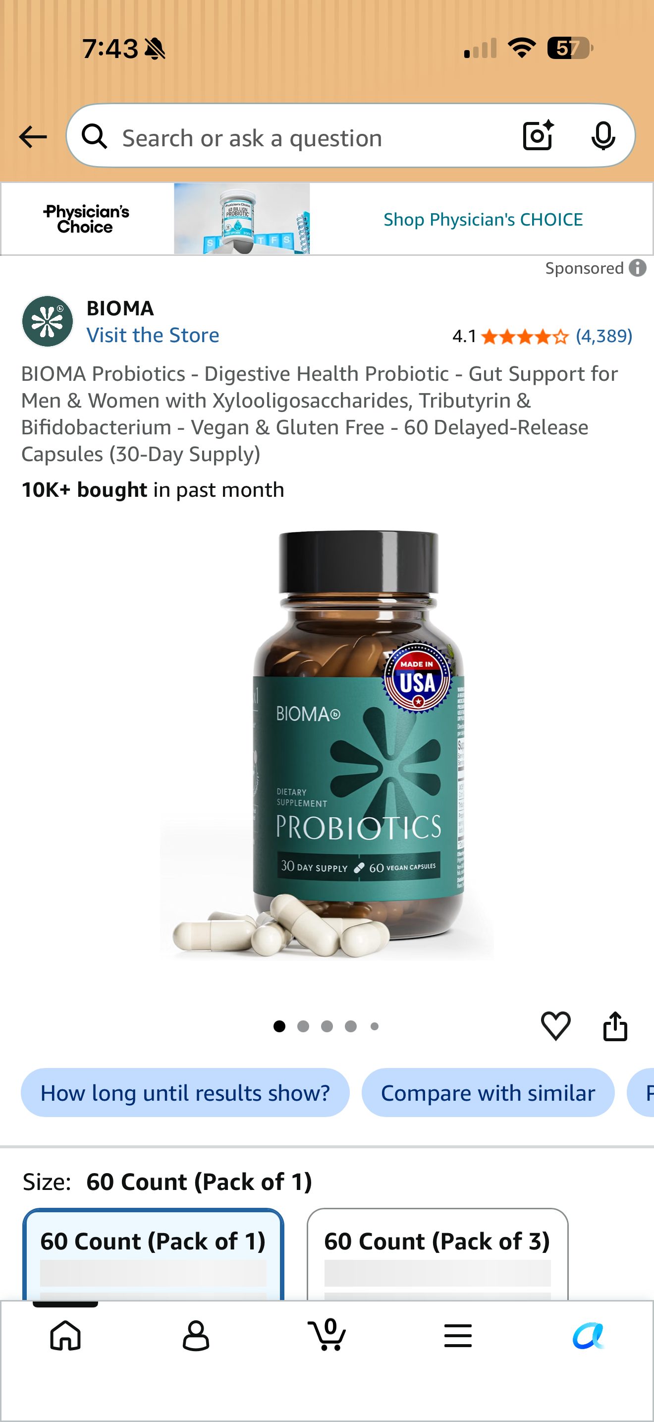 Product listing of BIOMA Probiotics, captured 2026-09-07