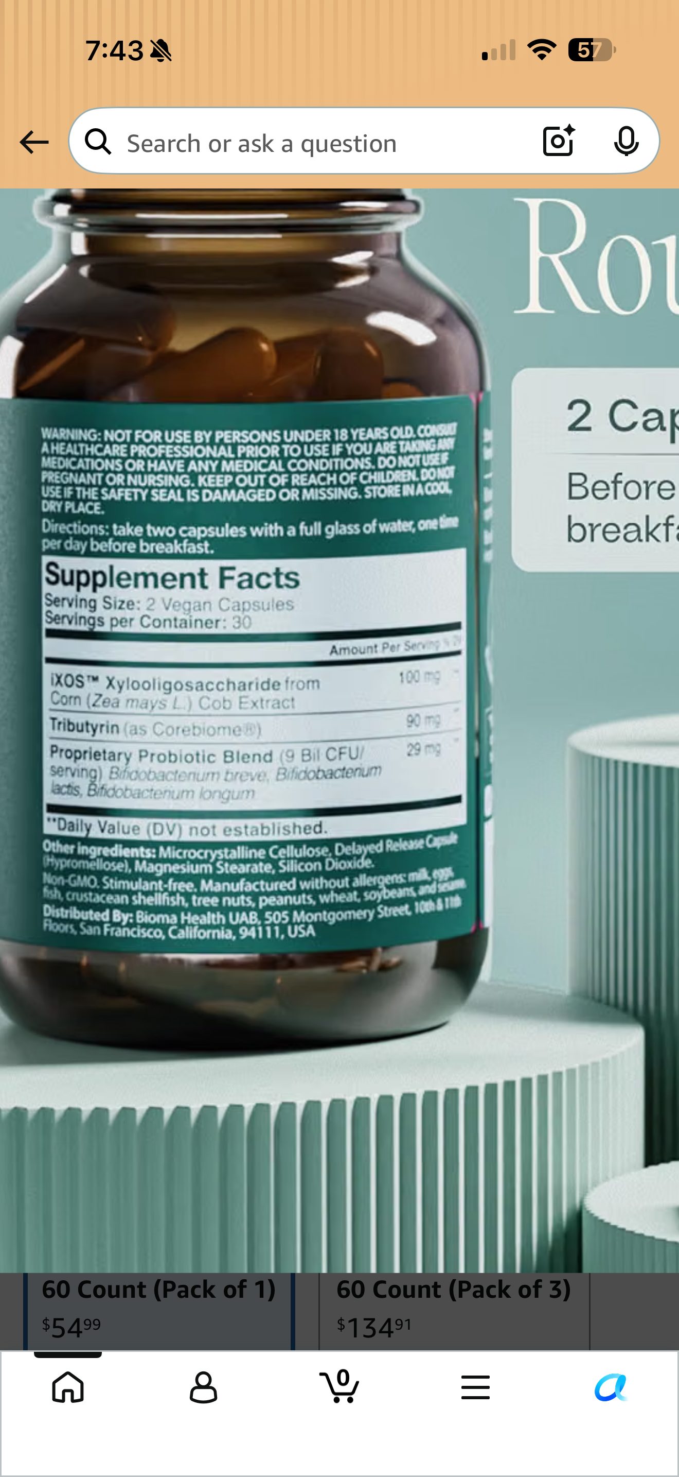 Supplement Facts panel of BIOMA Probiotics, captured 2026-09-07