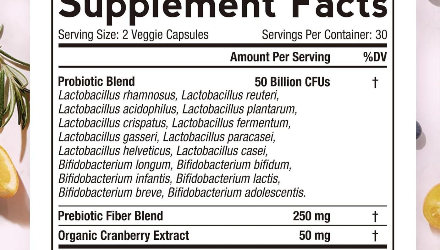 Supplement Facts panel of Doctor's Recipes Women's Probiotic, captured 2026-09-27