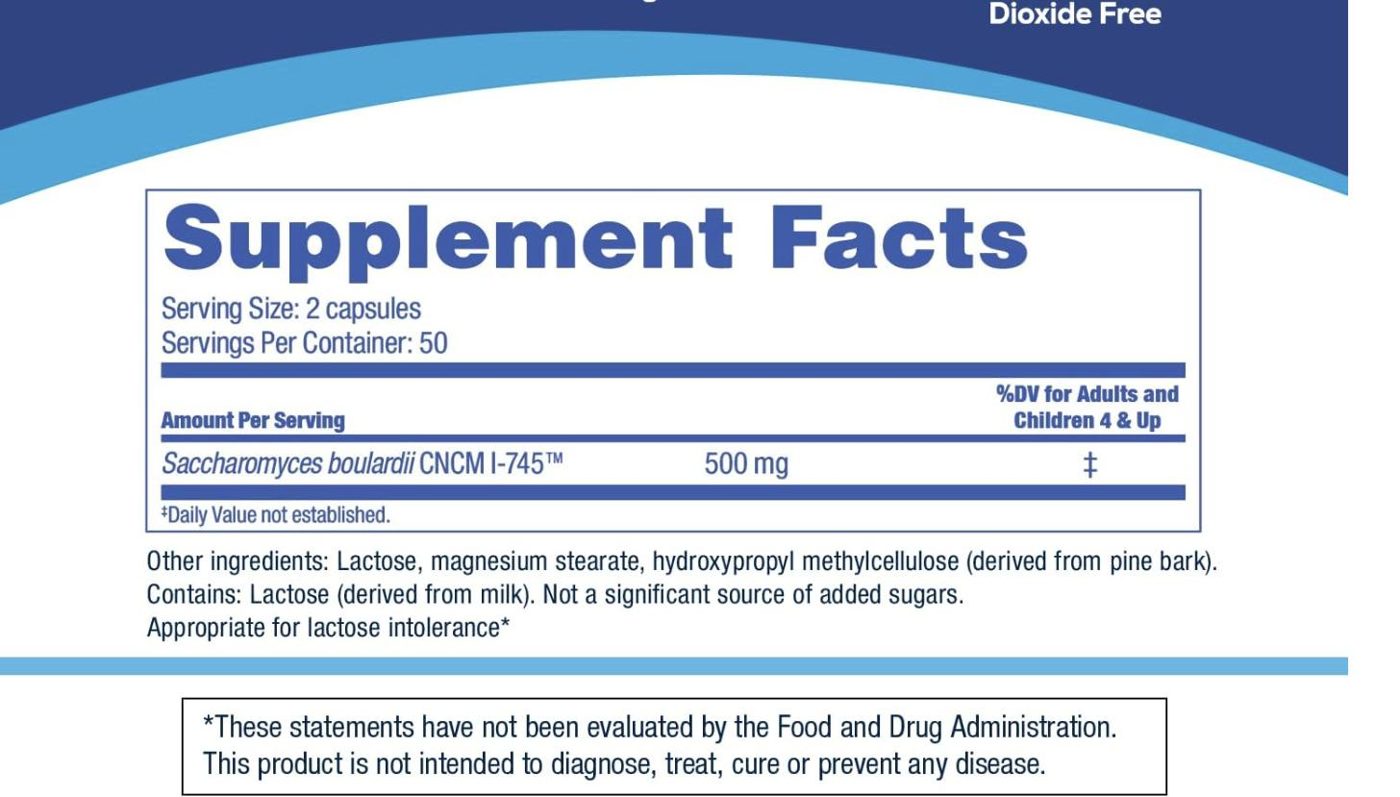 Supplement Facts panel of Florastor Probiotic, captured 2026-09-26