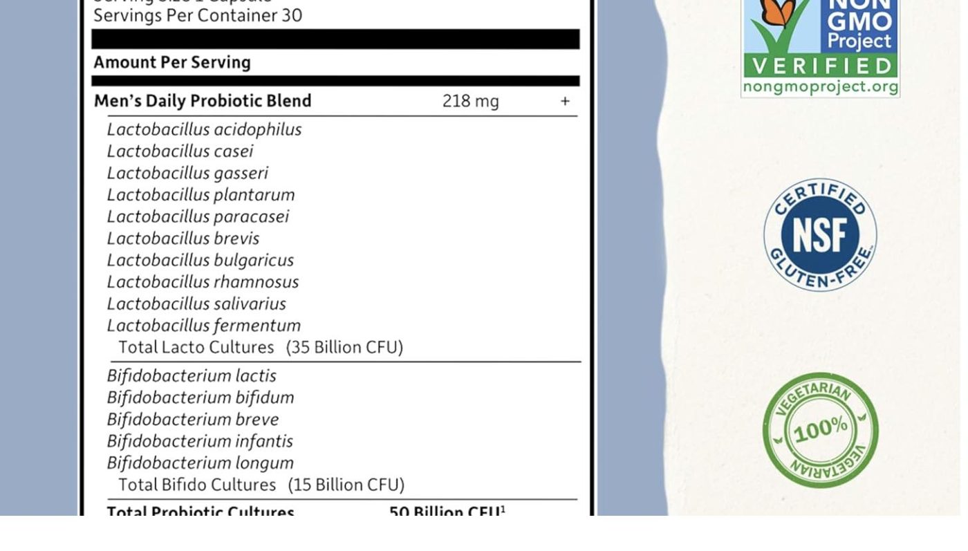 Supplement Facts panel of Garden of Life Dr Formulated Probiotics for Men, captured 2026-09-27