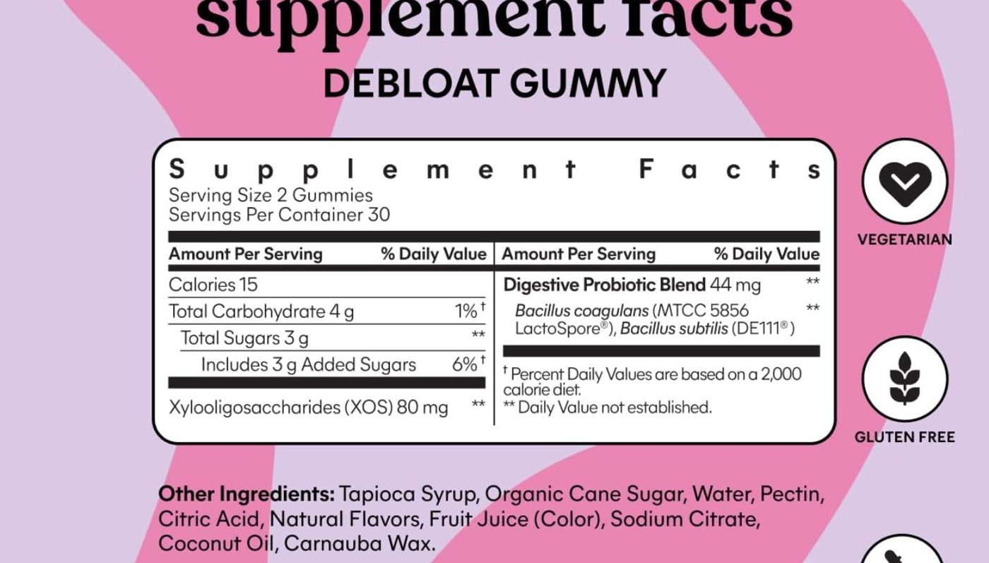 Supplement Facts panel of Lemme Debloat Digestive & Gut Health Gummies, captured 2026-09-27
