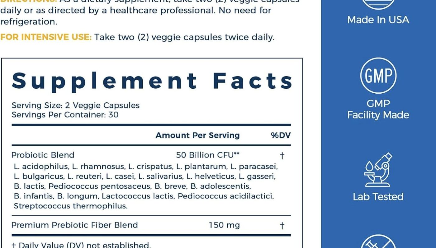 Supplement Facts panel of NewRhythm Probiotics 50 Billion CFU, captured 2026-09-27